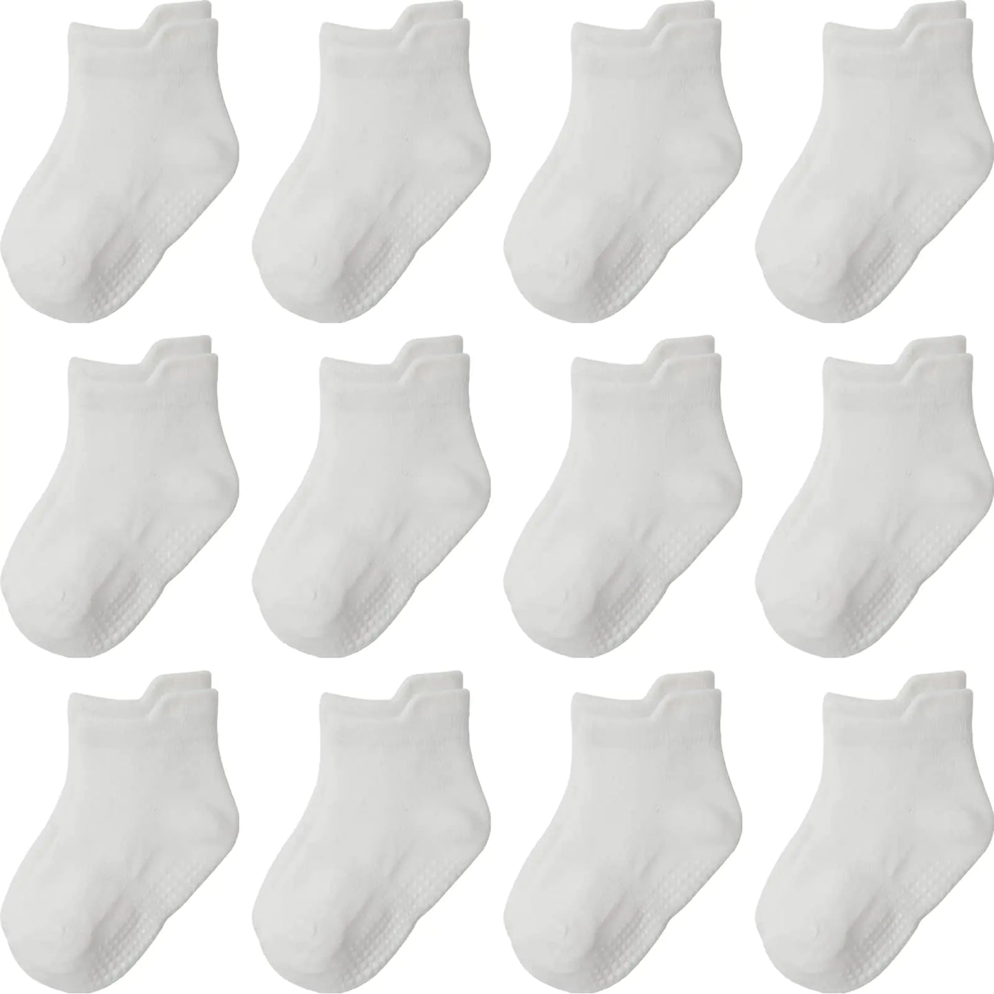 Non Slip Grip Ankle Baby Socks 12 Pack for Toddler Boys and Girls Kids Socks,Infant Cute Cotton Baby Socks 6-12 Months White